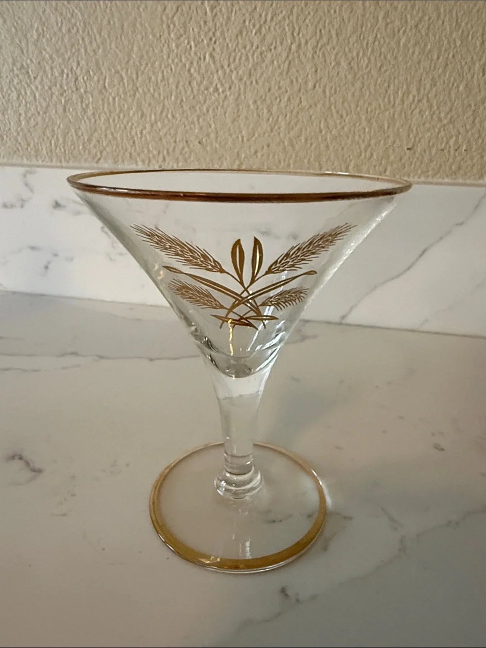 Mid Century Gold-Trimmed Wheat Cocktail Glasses Set of 6